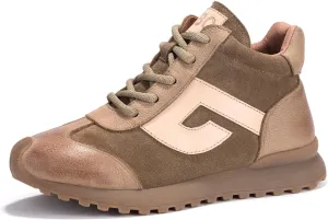 Lace Up Walking Sneakers for Women, Genuine Leather Patchword Shoes, Comfortable Durable Casual Slip On Hiking Running Outdoor Shoes Fashion Sneaker Unisex