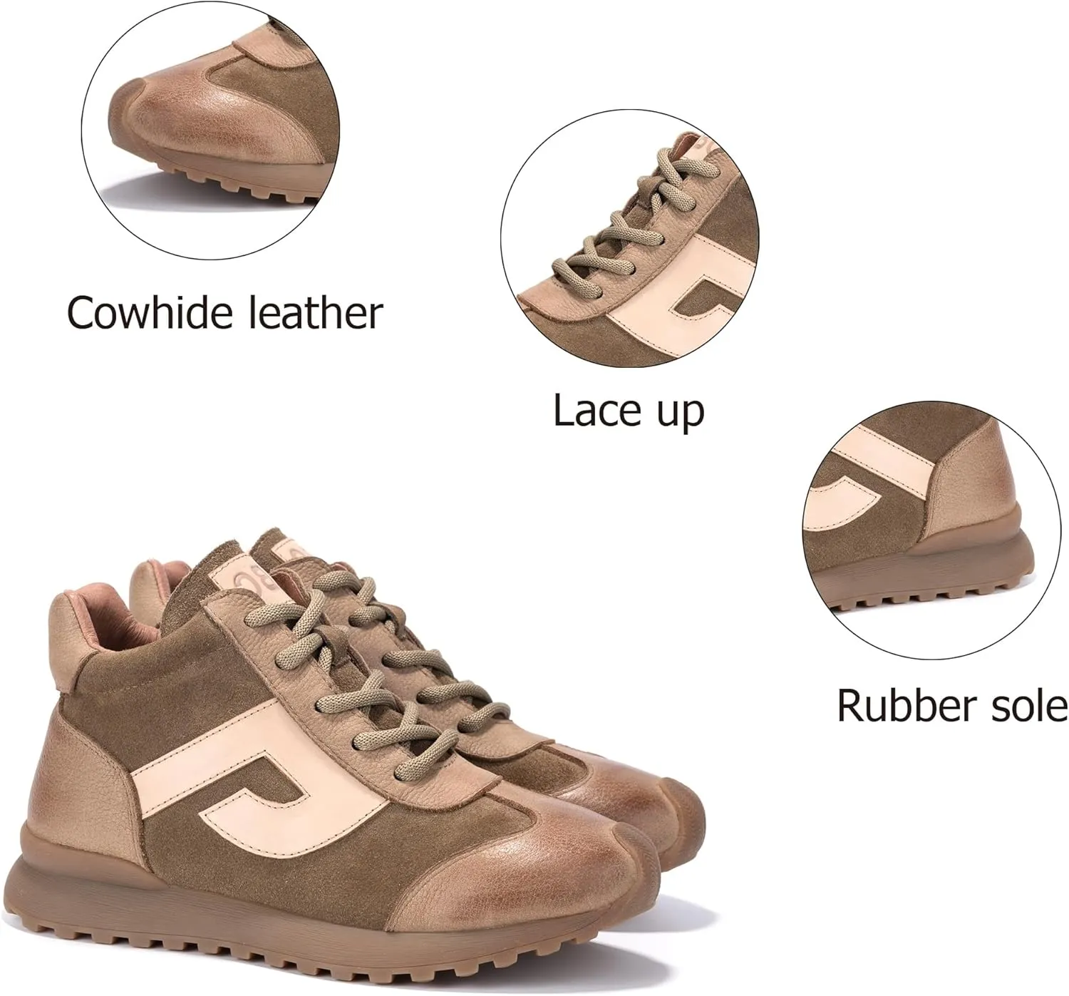 Lace Up Walking Sneakers for Women, Genuine Leather Patchword Shoes, Comfortable Durable Casual Slip On Hiking Running Outdoor Shoes Fashion Sneaker Unisex