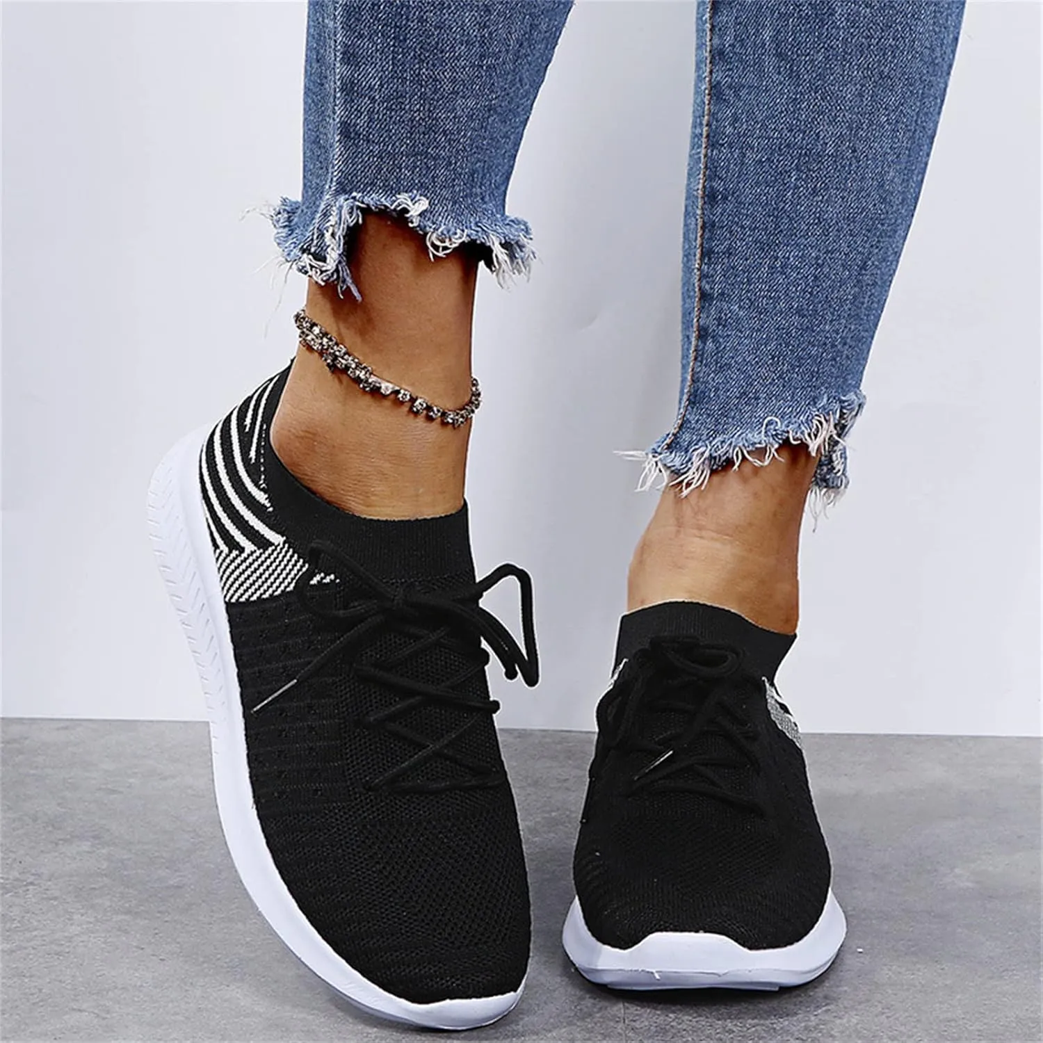 Lausiuoe Sneakers For Women Walking Shoes Comfortable Sock Sneakers Mesh Slip On Air Cushion Platform Loafers