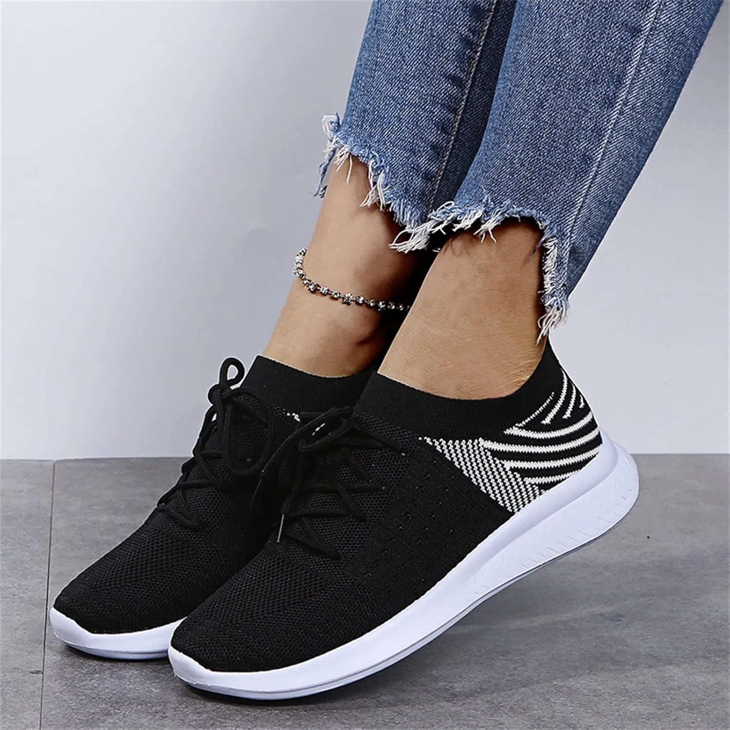 Lausiuoe Sneakers For Women Walking Shoes Comfortable Sock Sneakers Mesh Slip On Air Cushion Platform Loafers