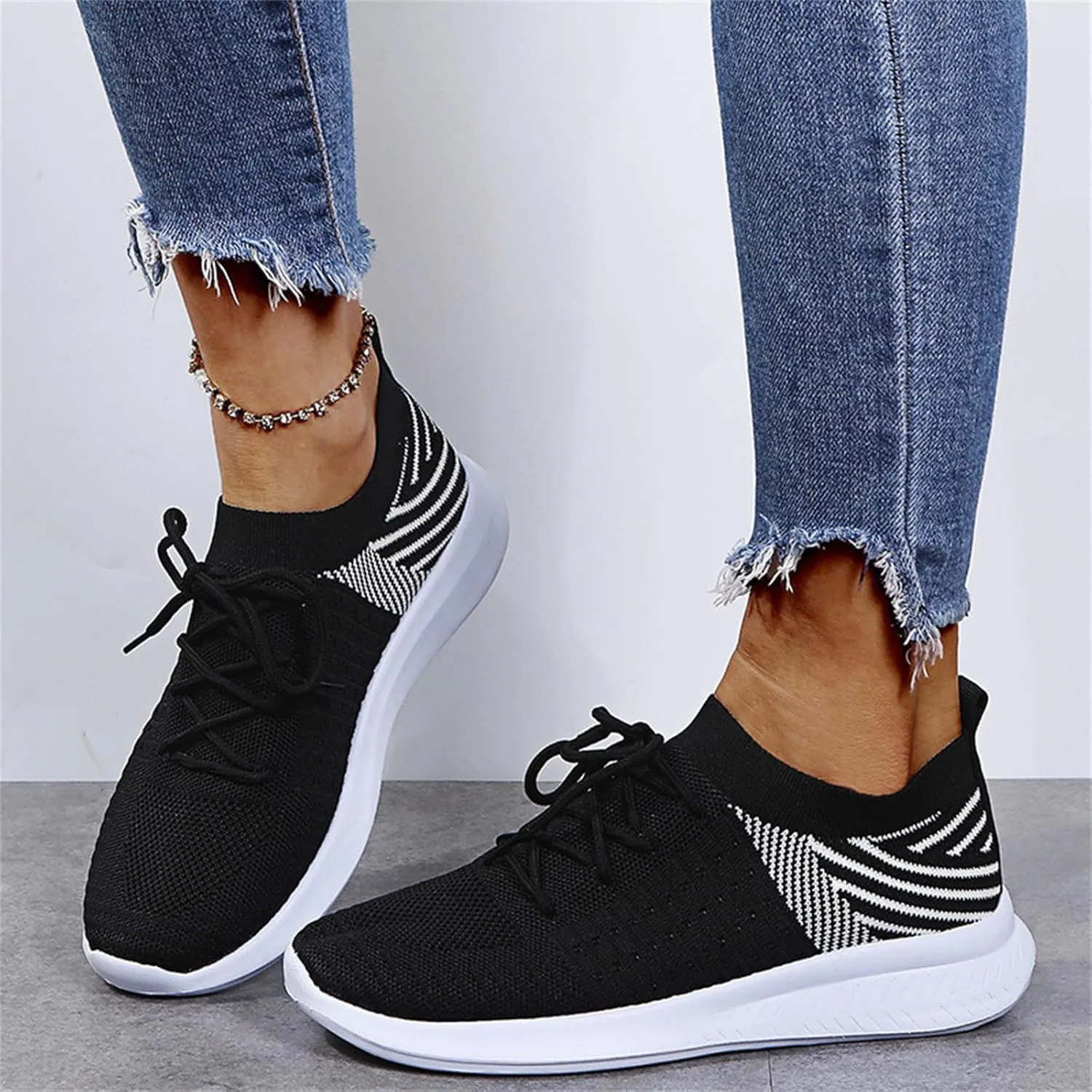 Lausiuoe Sneakers For Women Walking Shoes Comfortable Sock Sneakers Mesh Slip On Air Cushion Platform Loafers
