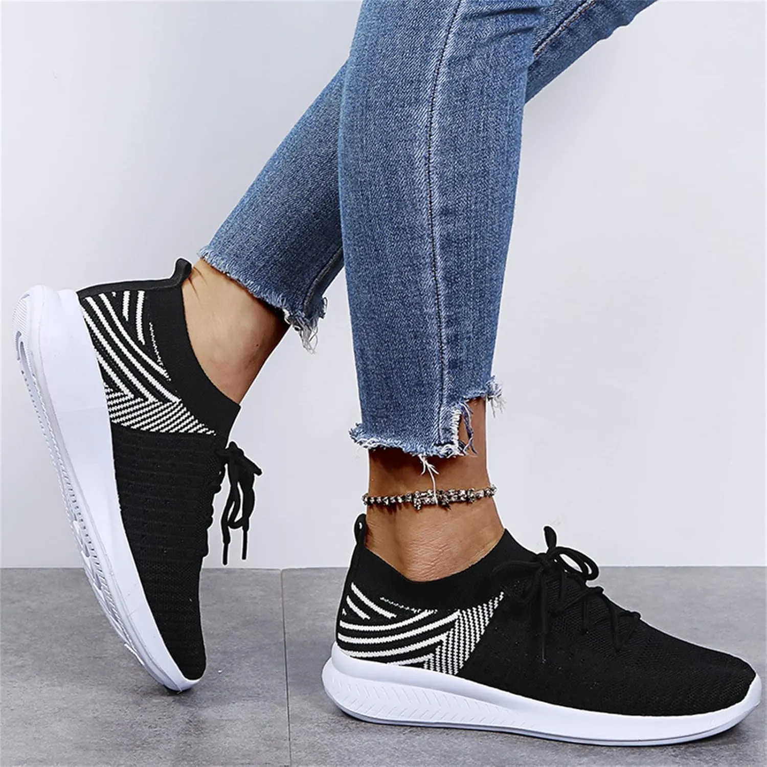 Lausiuoe Sneakers For Women Walking Shoes Comfortable Sock Sneakers Mesh Slip On Air Cushion Platform Loafers