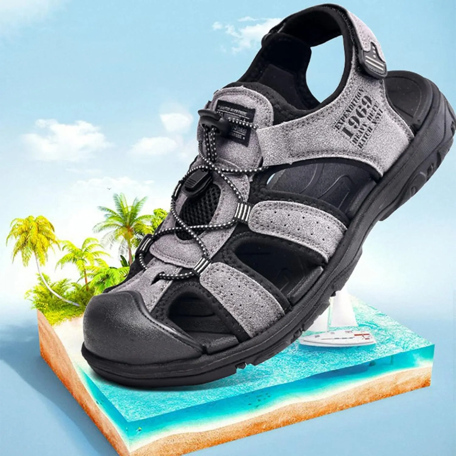Men Sandals Casual Fashion Closed Toe Flat Sandals Men Wading Sports Sandals Shoes for Summer Outdoor