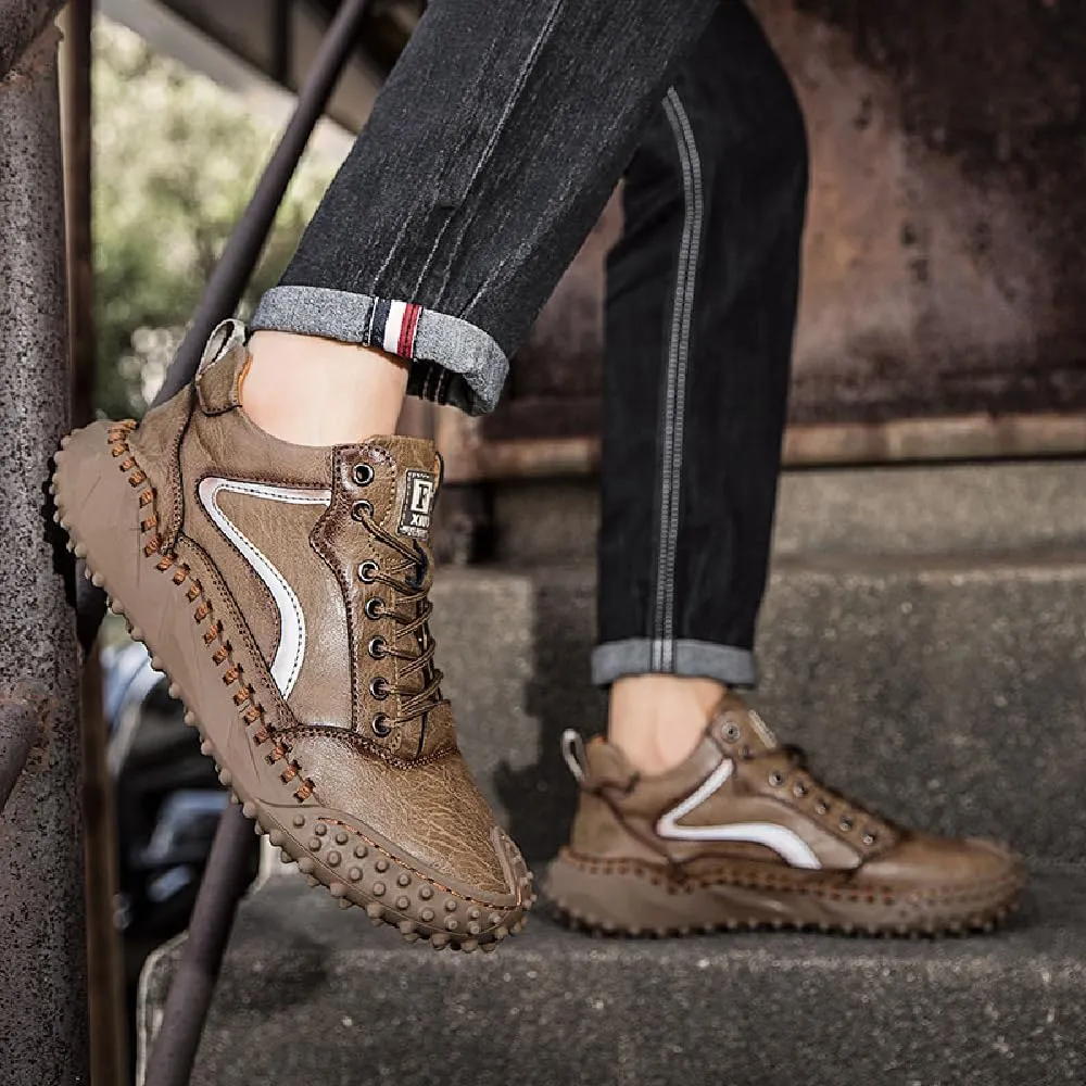 Mens Casual Shoes Comfortable Walking Hiking Shoes Leather Oxfords Fashion Sneakers Non-Slip Driving Shoes