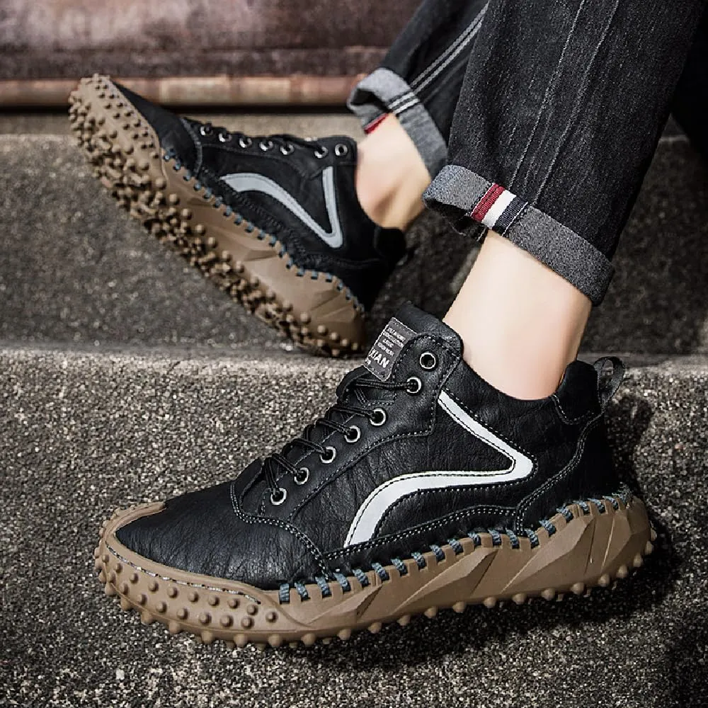 Mens Casual Shoes Comfortable Walking Hiking Shoes Leather Oxfords Fashion Sneakers Non-Slip Driving Shoes