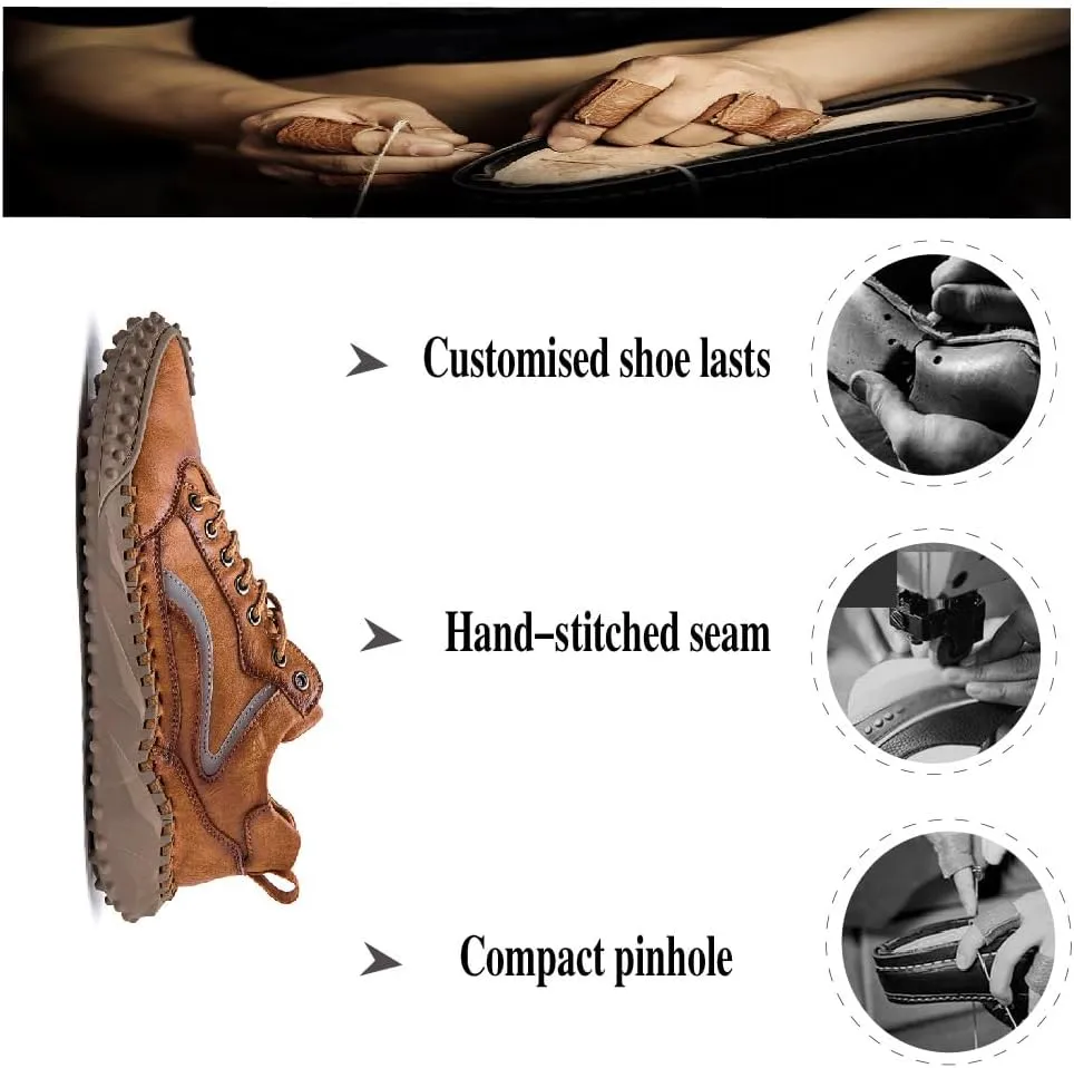 Mens Casual Shoes Comfortable Walking Hiking Shoes Leather Oxfords Fashion Sneakers Non-Slip Driving Shoes