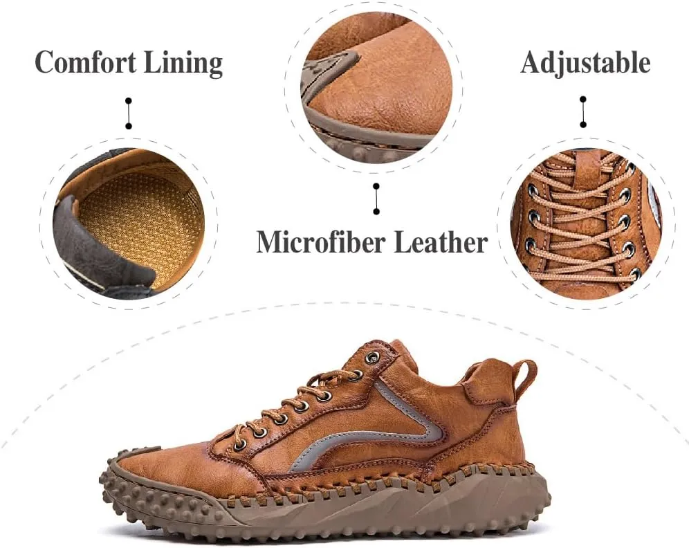 Mens Casual Shoes Comfortable Walking Hiking Shoes Leather Oxfords Fashion Sneakers Non-Slip Driving Shoes