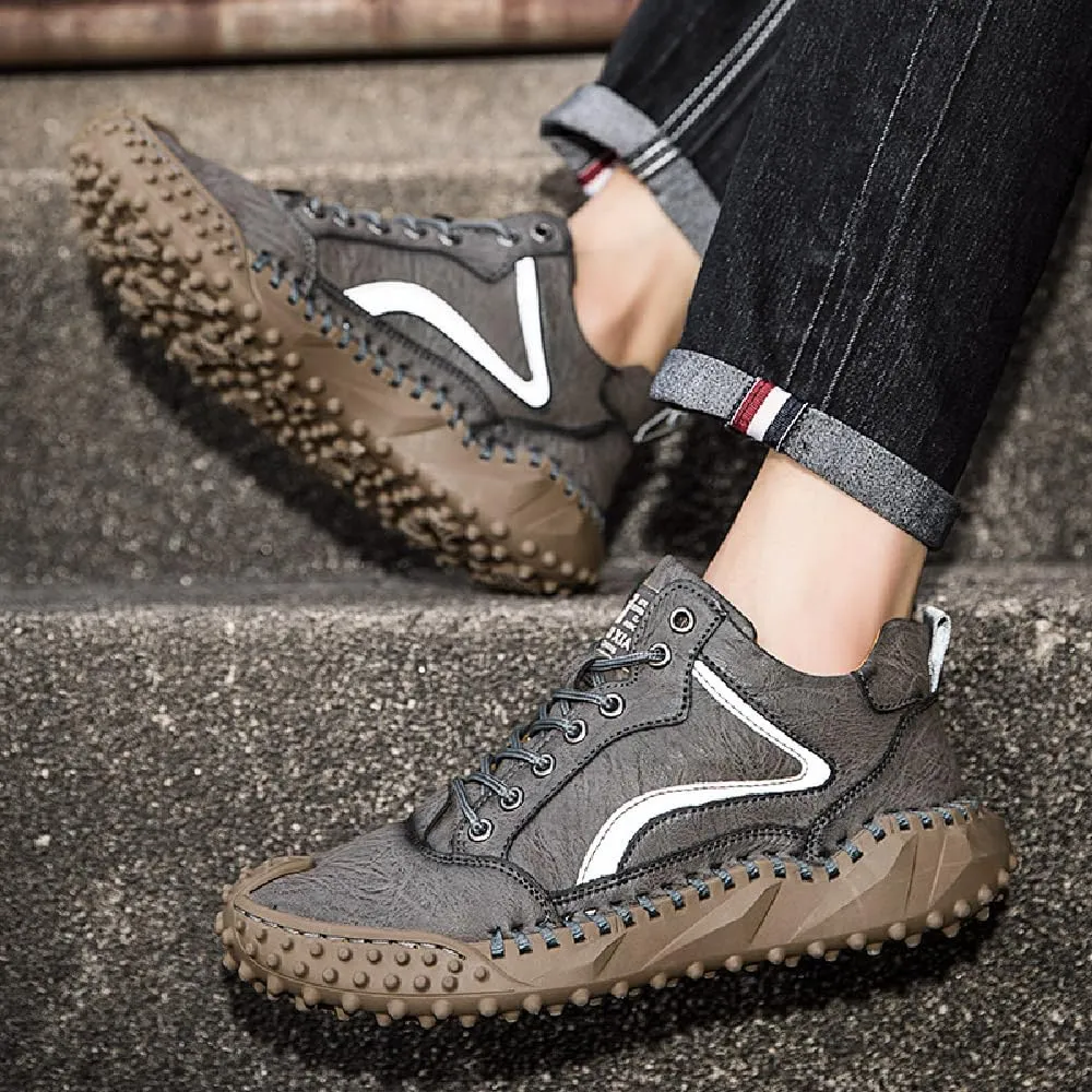 Mens Casual Shoes Comfortable Walking Hiking Shoes Leather Oxfords Fashion Sneakers Non-Slip Driving Shoes