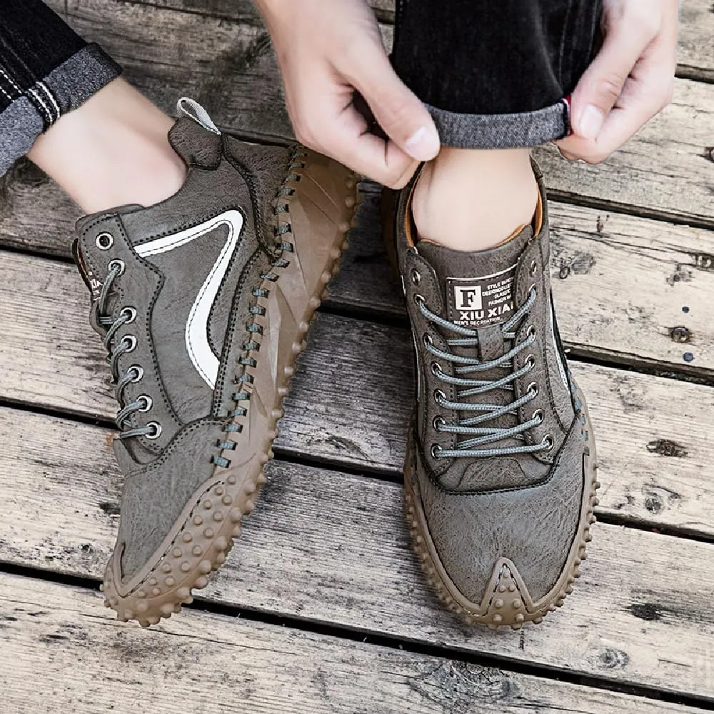 Mens Casual Shoes Comfortable Walking Hiking Shoes Leather Oxfords Fashion Sneakers Non-Slip Driving Shoes