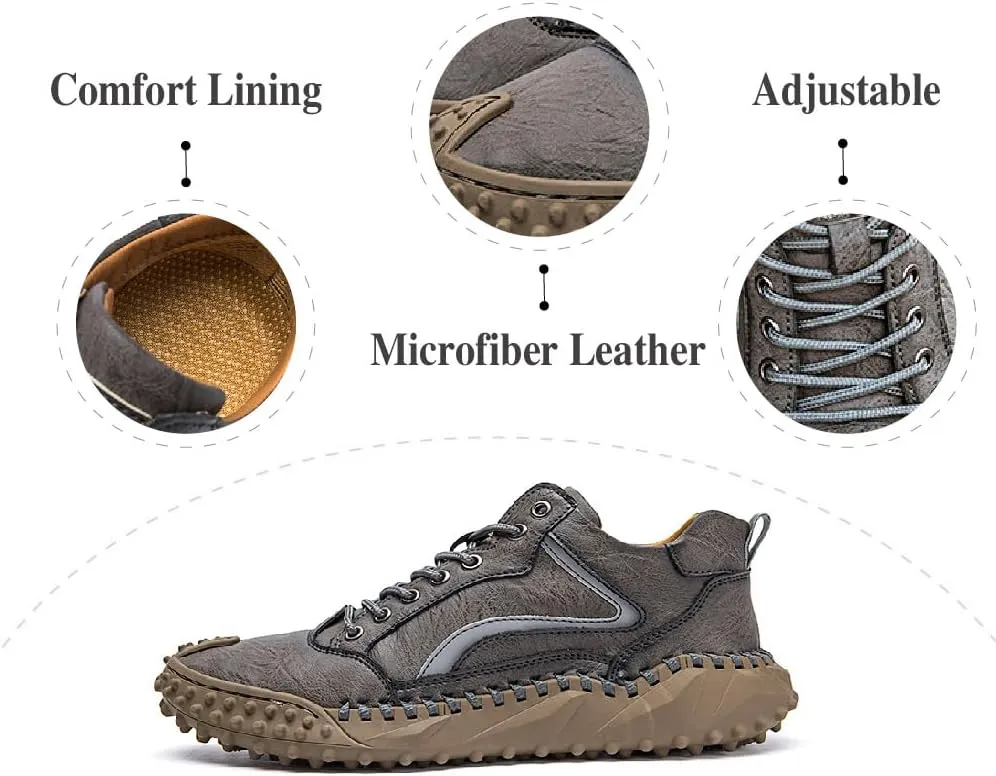 Mens Casual Shoes Comfortable Walking Hiking Shoes Leather Oxfords Fashion Sneakers Non-Slip Driving Shoes