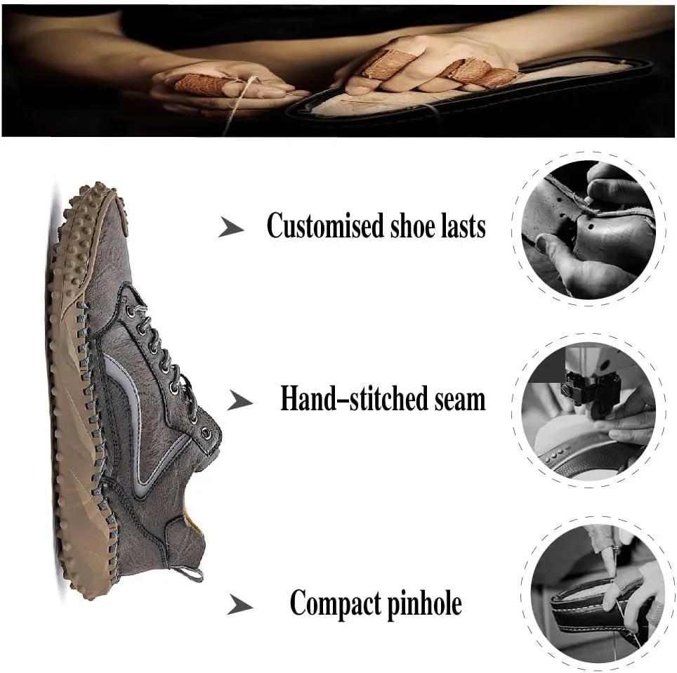 Mens Casual Shoes Comfortable Walking Hiking Shoes Leather Oxfords Fashion Sneakers Non-Slip Driving Shoes