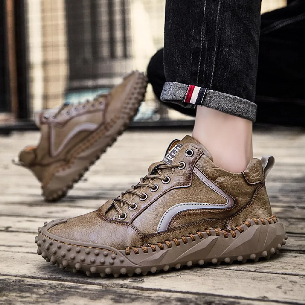 Mens Casual Shoes Comfortable Walking Hiking Shoes Leather Oxfords Fashion Sneakers Non-Slip Driving Shoes