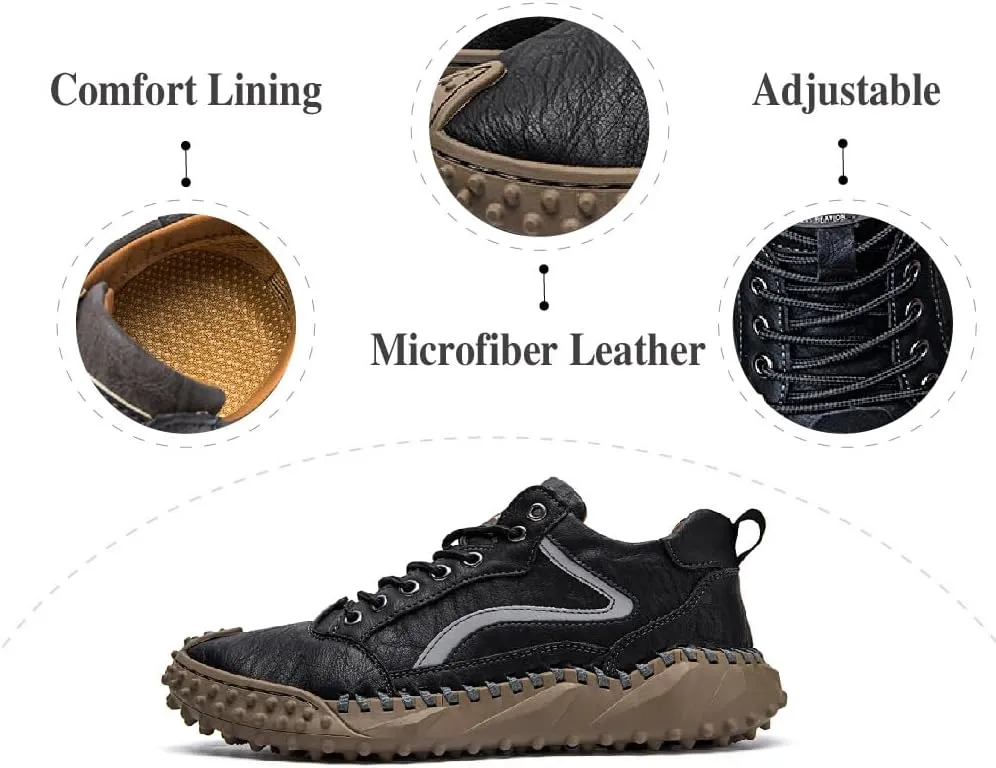 Mens Casual Shoes Comfortable Walking Hiking Shoes Leather Oxfords Fashion Sneakers Non-Slip Driving Shoes