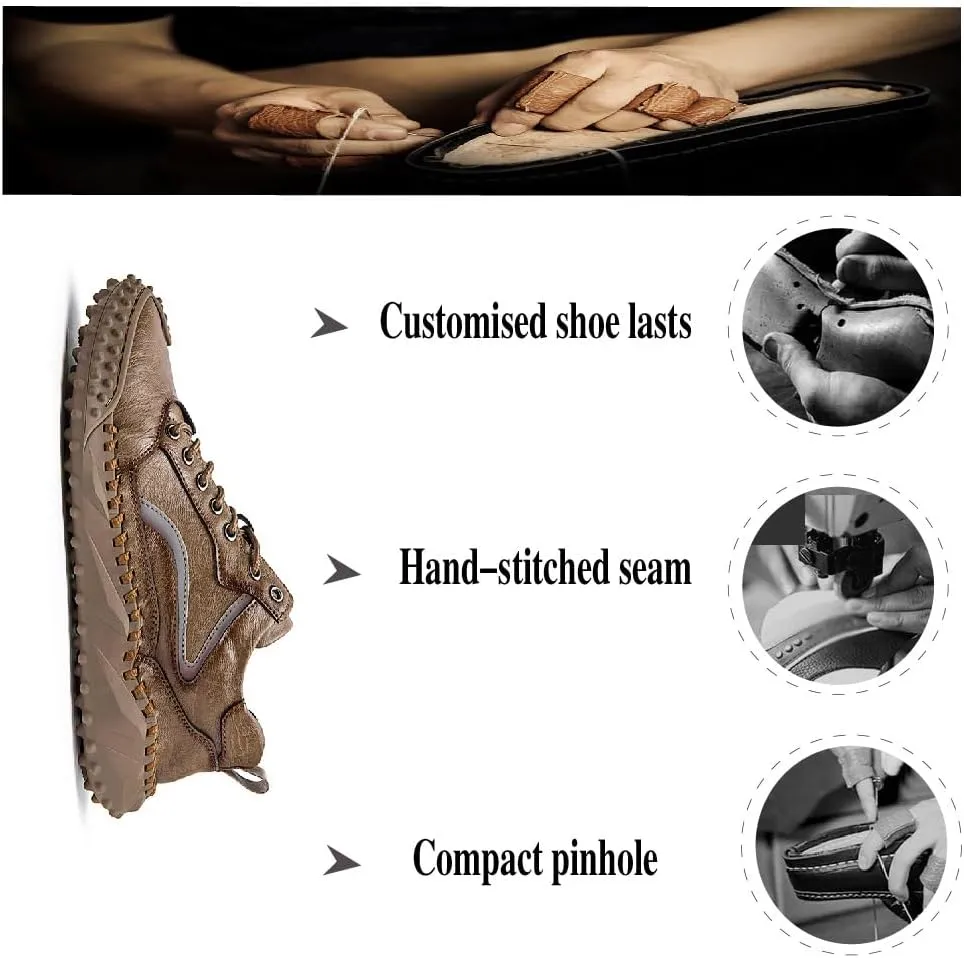 Mens Casual Shoes Comfortable Walking Hiking Shoes Leather Oxfords Fashion Sneakers Non-Slip Driving Shoes