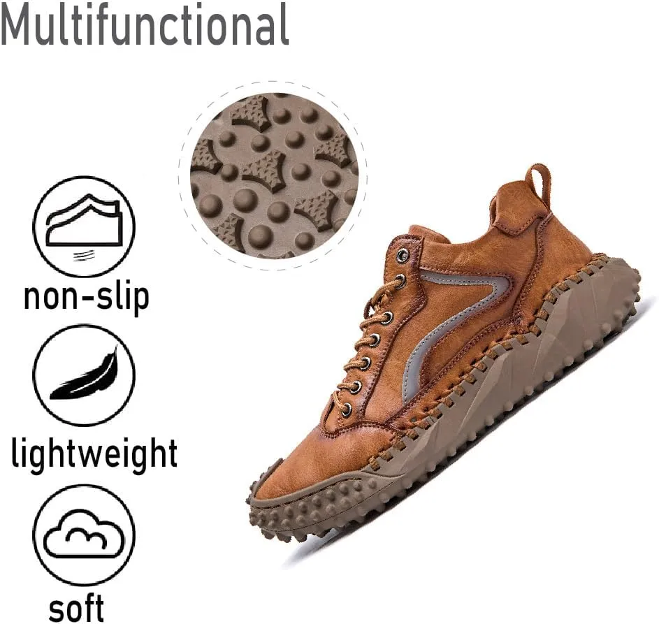 Mens Casual Shoes Comfortable Walking Hiking Shoes Leather Oxfords Fashion Sneakers Non-Slip Driving Shoes