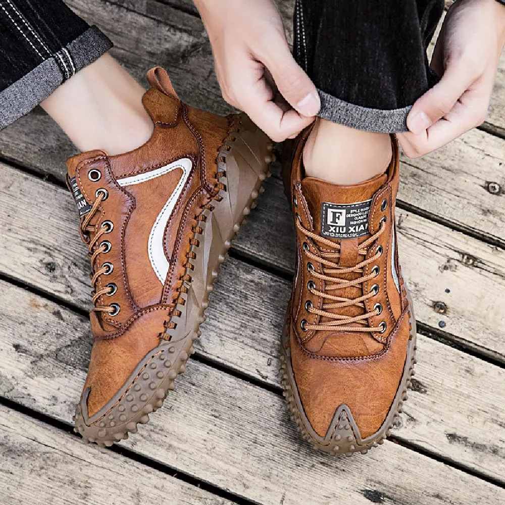 Mens Casual Shoes Comfortable Walking Hiking Shoes Leather Oxfords Fashion Sneakers Non-Slip Driving Shoes