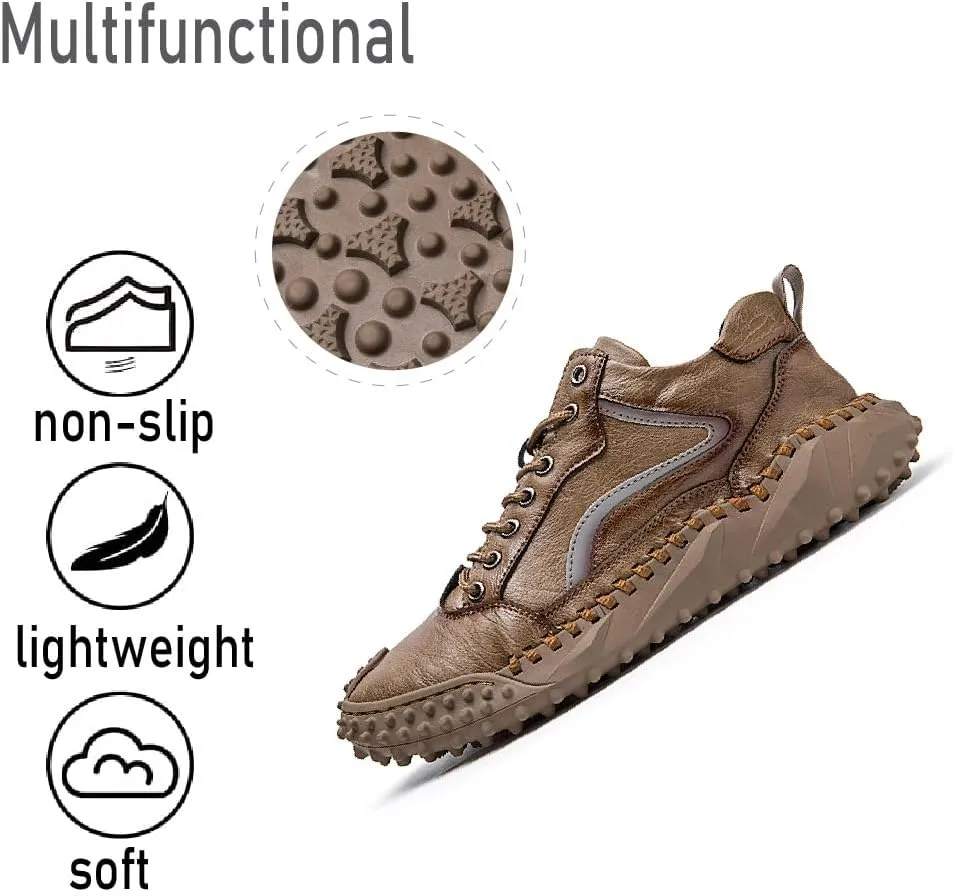 Mens Casual Shoes Comfortable Walking Hiking Shoes Leather Oxfords Fashion Sneakers Non-Slip Driving Shoes