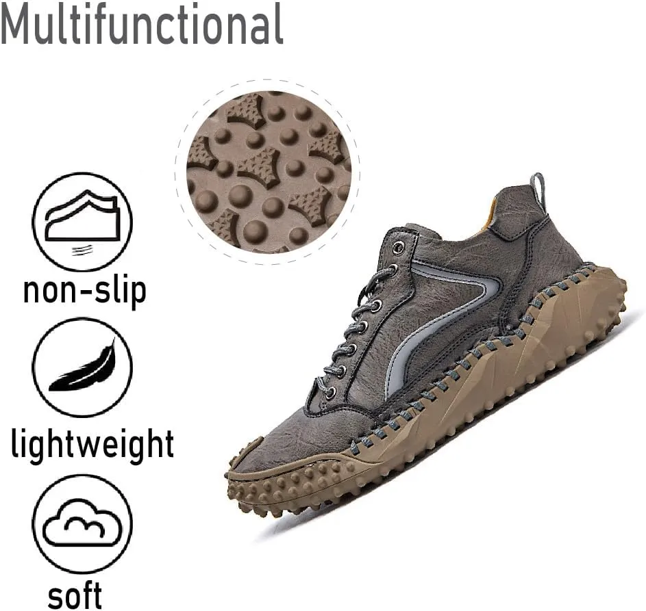 Mens Casual Shoes Comfortable Walking Hiking Shoes Leather Oxfords Fashion Sneakers Non-Slip Driving Shoes