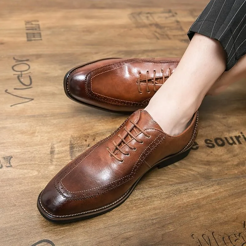 Men's Leather Slip-On Orthopedic Oxford Shoes - Fashion Round Toe Lace-Up Non-Slip Casual Sneakers for Driving Office Business Dress