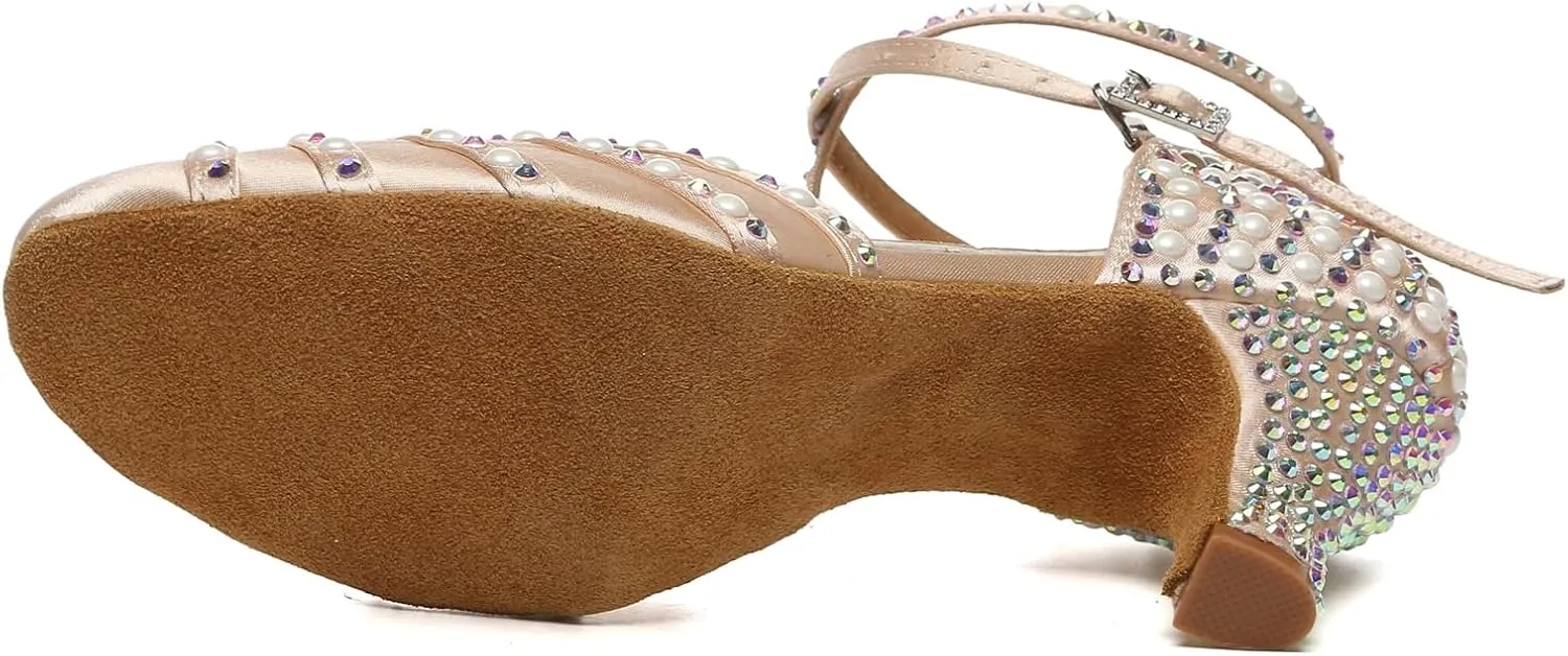 Minishion Women Rhinestone Dancing Shoes Closed T oe Formal Wedding Pumps