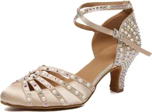 Minishion Women Rhinestone Dancing Shoes Closed T oe Formal Wedding Pumps