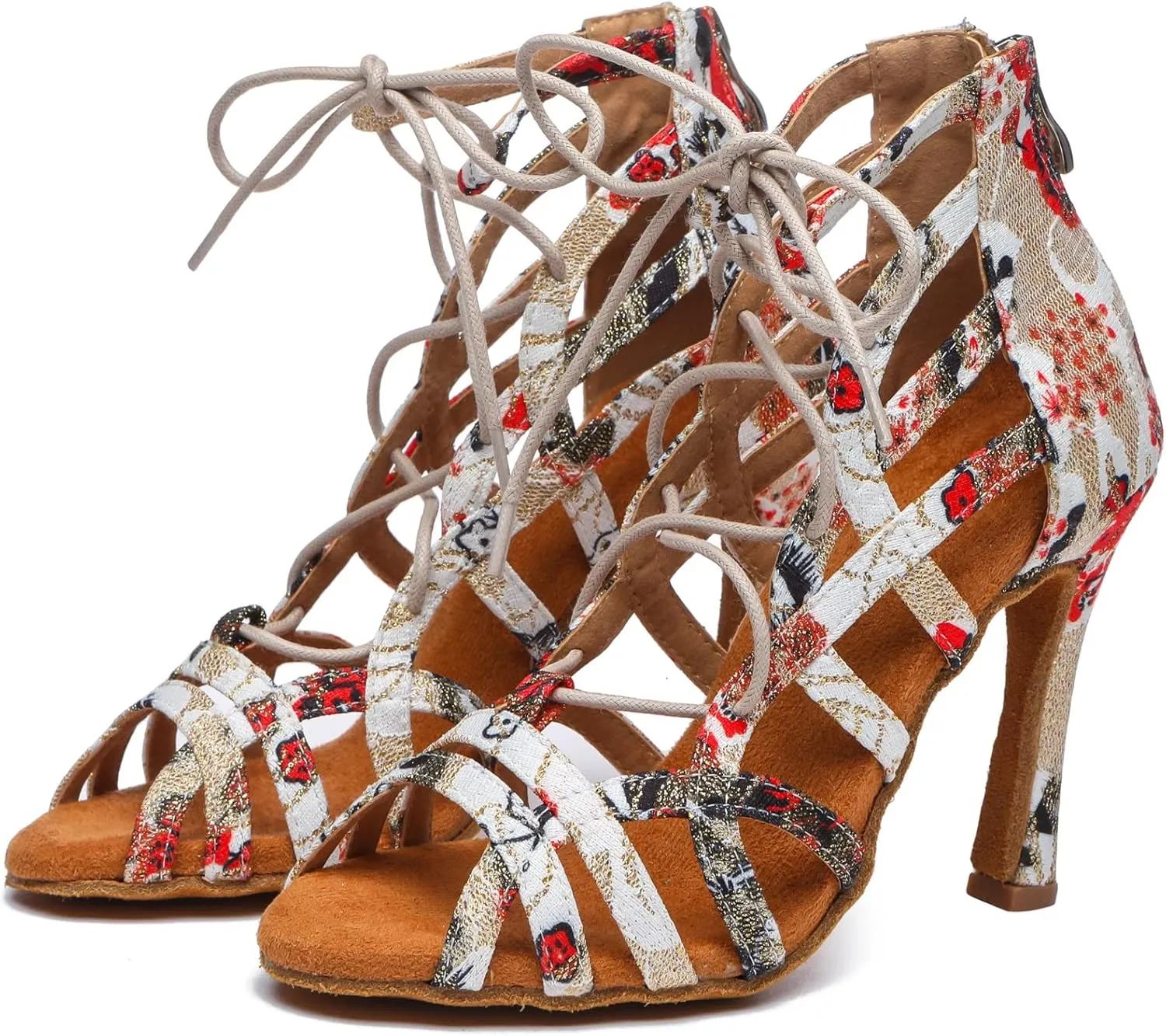 Minishion Women's Ballroom Dancing Boots Lace-up Latin Shoes Formal Party Sandals