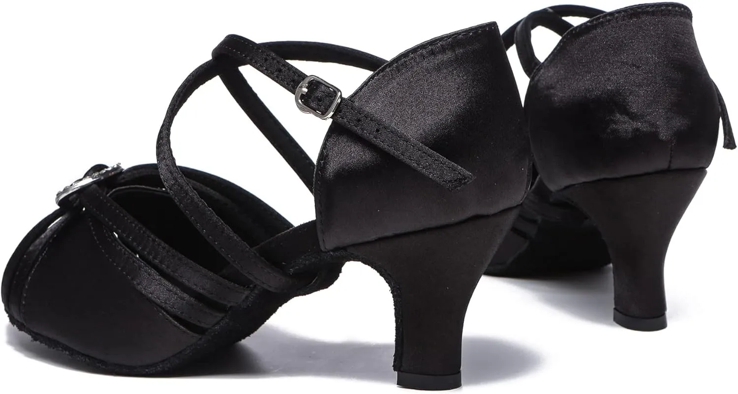 Minishion Womens Heeled Latin Dancing Shoes Buckle Formal Party Sandals