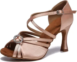 Minishion Womens Heeled Latin Dancing Shoes Buckle Formal Party Sandals