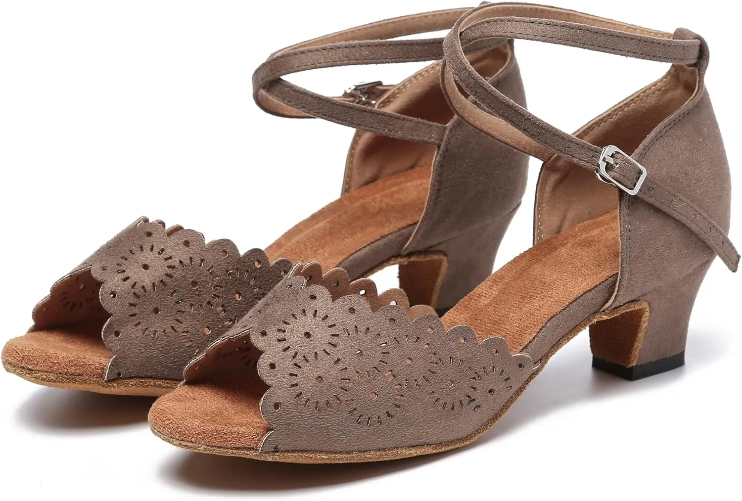 Minishion Women's Latin Salsa Floral Suede Dance Shoes Formal Party Sandals