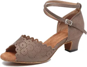 Minishion Women's Latin Salsa Floral Suede Dance Shoes Formal Party Sandals