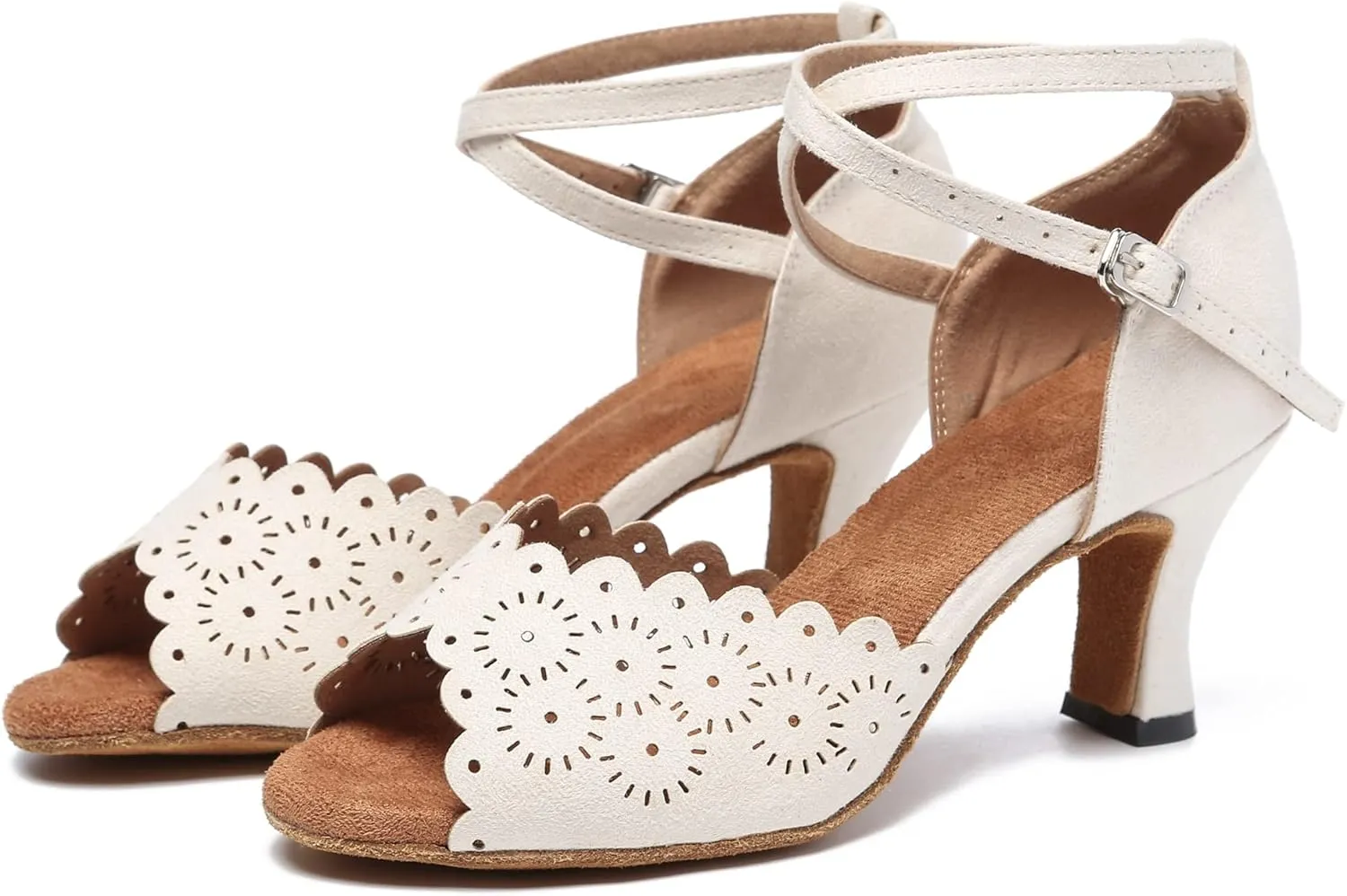 Minishion Women's Latin Salsa Floral Suede Dance Shoes Formal Party Sandals