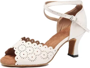 Minishion Women's Latin Salsa Floral Suede Dance Shoes Formal Party Sandals