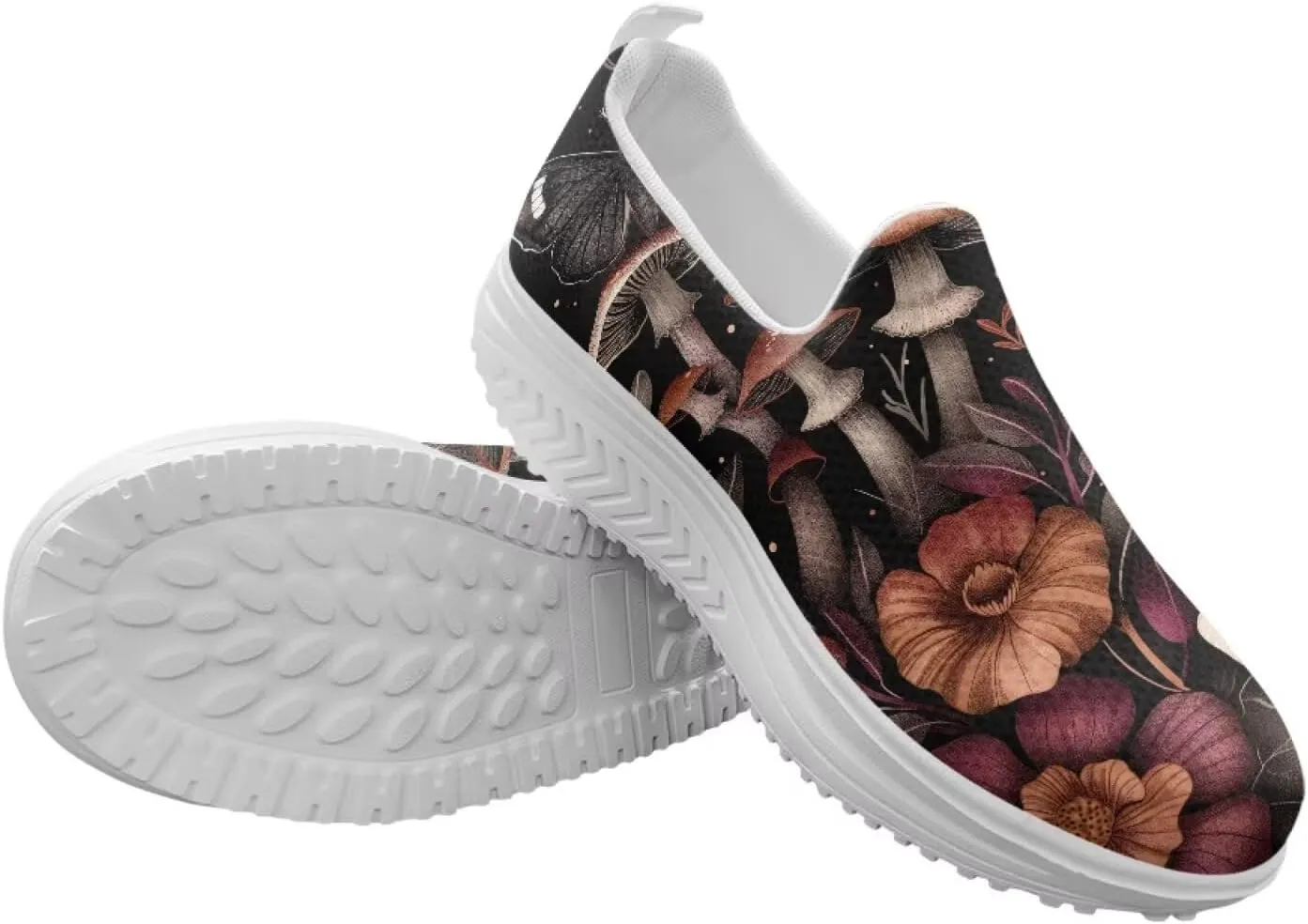 Mushroom Slip-On Sneakers Women Elastic Mesh Loafers Platform with Rocking Bottom Sole for Walking,Running