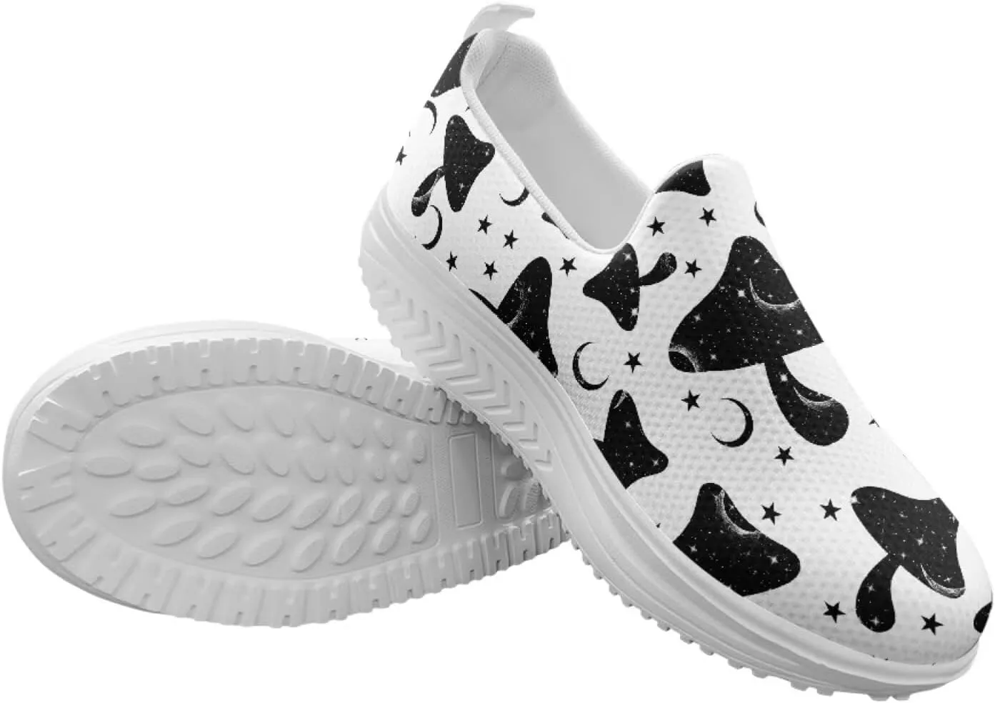 Mushroom Slip-On Sneakers Women Elastic Mesh Loafers Platform with Rocking Bottom Sole for Walking,Running