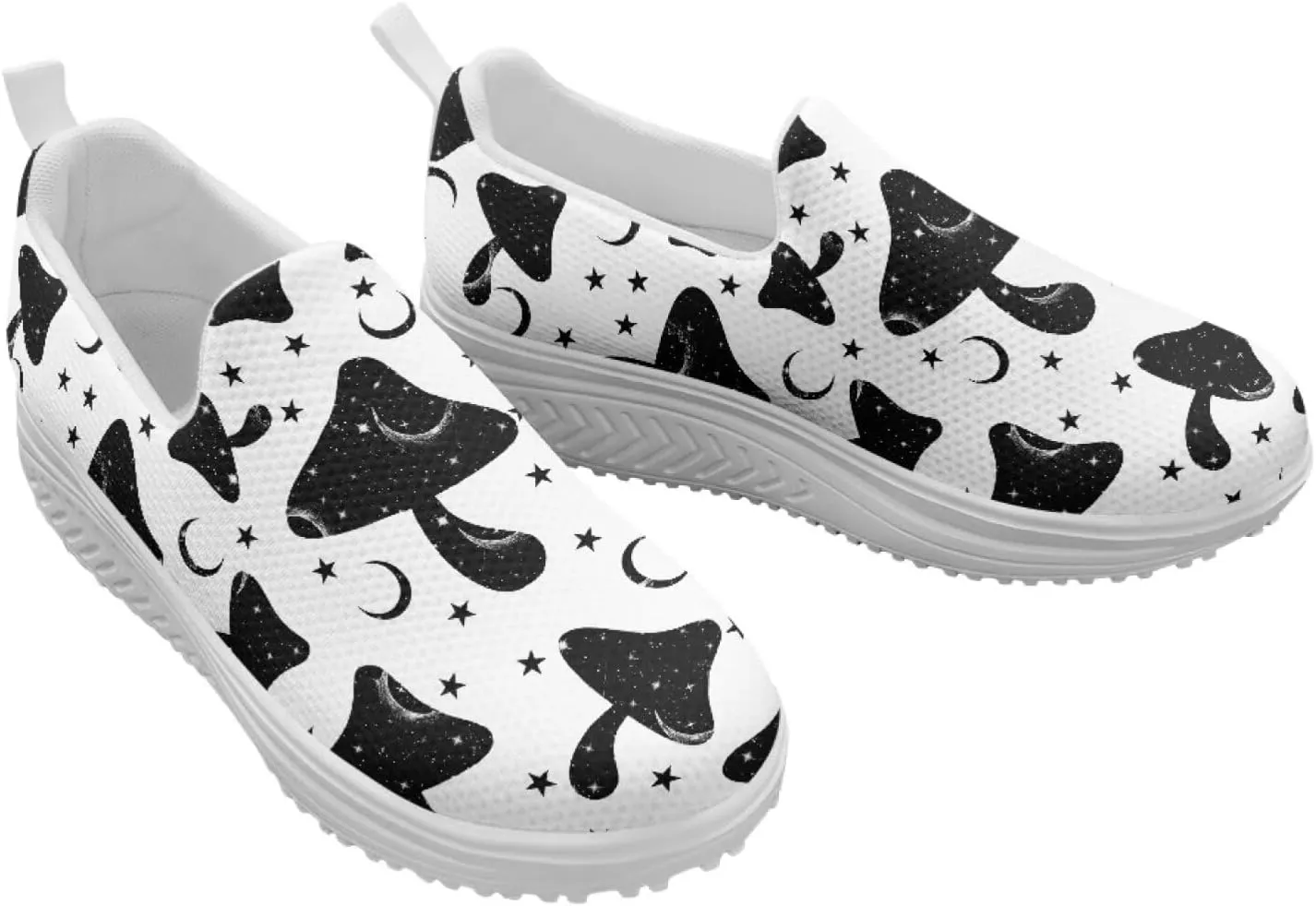 Mushroom Slip-On Sneakers Women Elastic Mesh Loafers Platform with Rocking Bottom Sole for Walking,Running