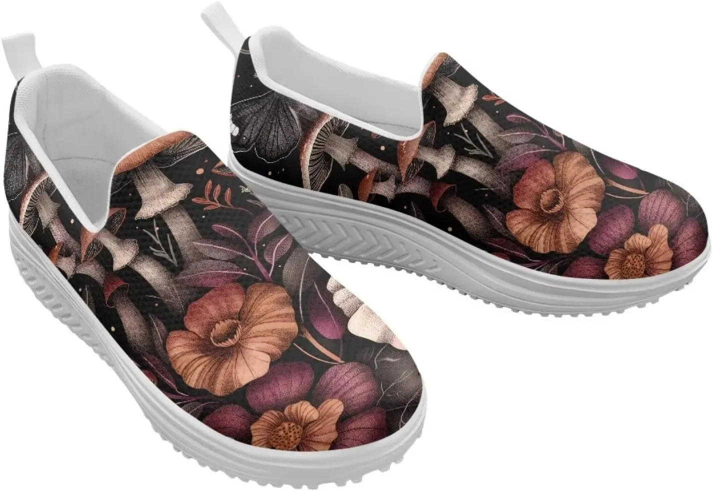 Mushroom Slip-On Sneakers Women Elastic Mesh Loafers Platform with Rocking Bottom Sole for Walking,Running