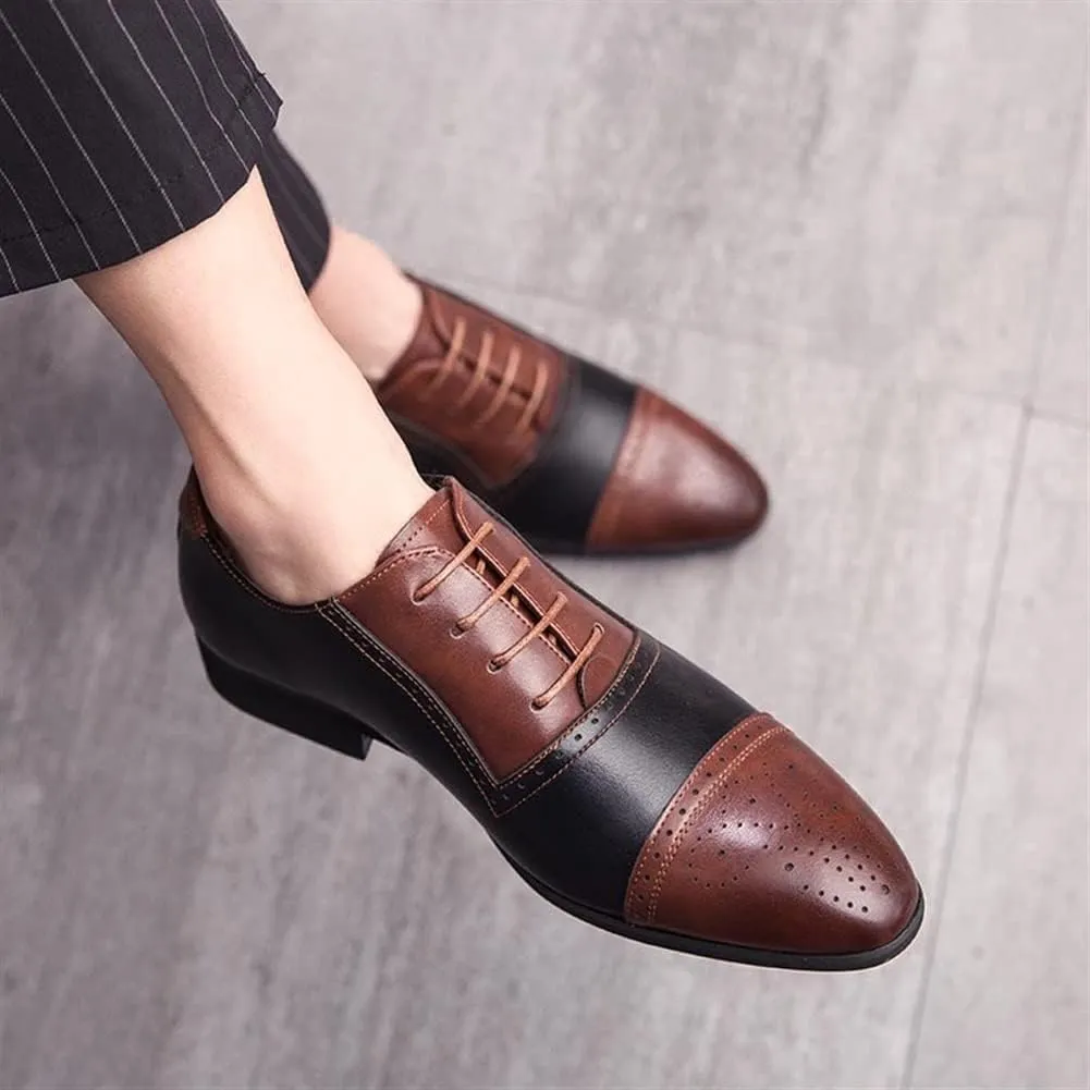 New Shoes Dress Oxford for Men Lace Up Two Tone White and Brown Brogue Cap Toe Vegan Leather Block Heel Anti-Slip Slip Resistant Low Top Rubber Sole