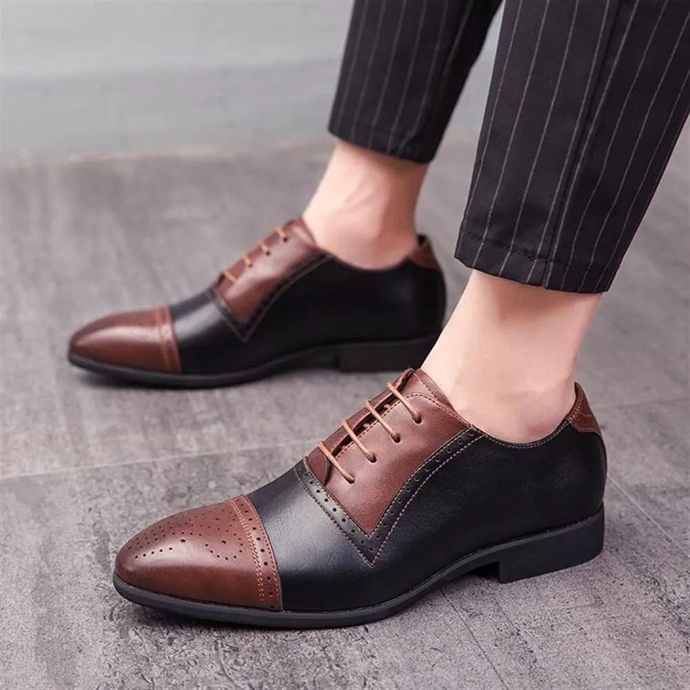 New Shoes Dress Oxford for Men Lace Up Two Tone White and Brown Brogue Cap Toe Vegan Leather Block Heel Anti-Slip Slip Resistant Low Top Rubber Sole