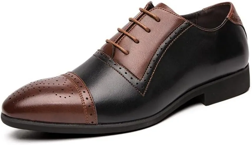 New Shoes Dress Oxford for Men Lace Up Two Tone White and Brown Brogue Cap Toe Vegan Leather Block Heel Anti-Slip Slip Resistant Low Top Rubber Sole