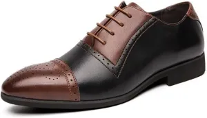 New Shoes Dress Oxford for Men Lace Up Two Tone White and Brown Brogue Cap Toe Vegan Leather Block Heel Anti-Slip Slip Resistant Low Top Rubber Sole