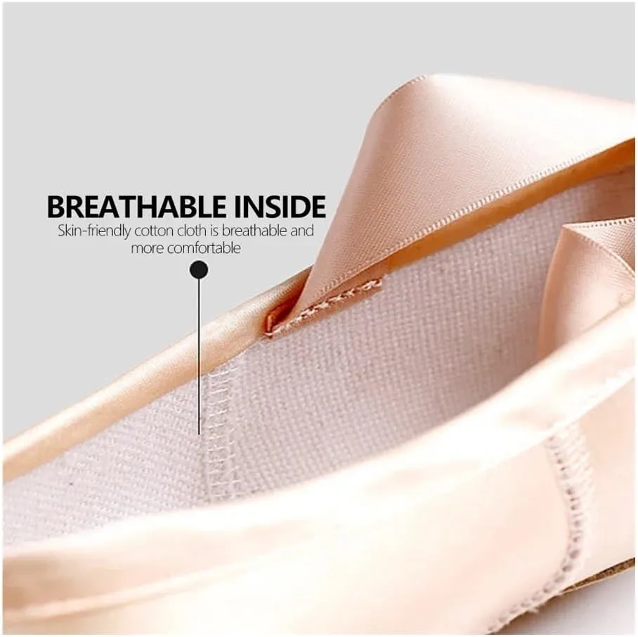 Professional Ballet Pointe Shoes with Genuine Leather Sole Women Satin Ballet Shoes with Ribbons for Professional Ballerina(36) Pink