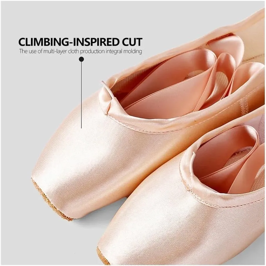 Professional Ballet Pointe Shoes with Genuine Leather Sole Women Satin Ballet Shoes with Ribbons for Professional Ballerina(36) Pink