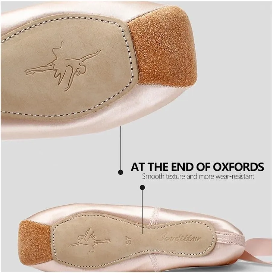 Professional Ballet Pointe Shoes with Genuine Leather Sole Women Satin Ballet Shoes with Ribbons for Professional Ballerina(36) Pink