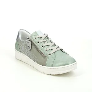 Remonte Mint Leather With Animal Print Zip & Lace Comfort Trainer