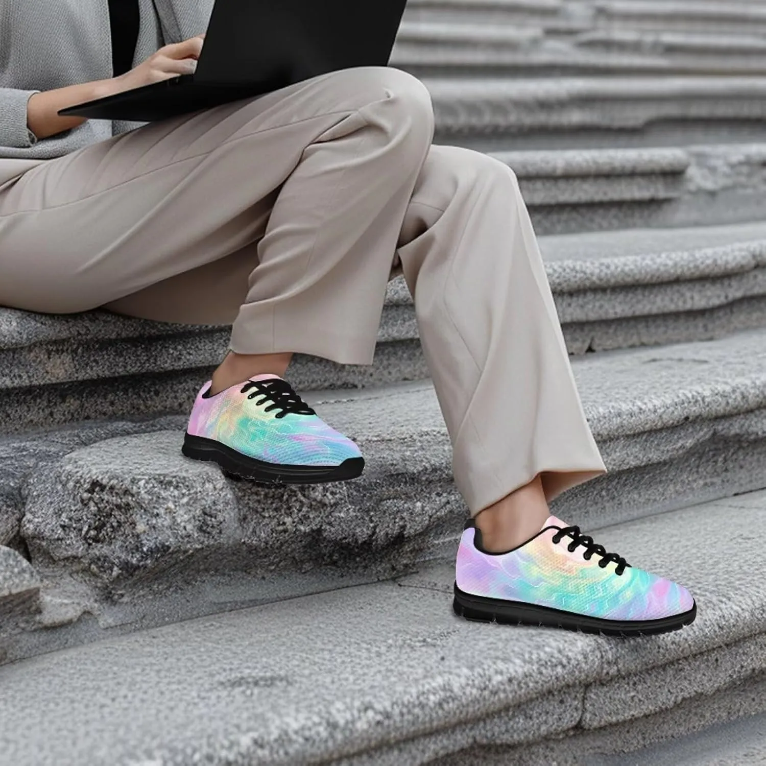 Shoes Women Flat Cozy Low Cut Lace-Up Tennis Sneakers Breathable Workout Lightweight Athletic Exercise Walking Shoes for Ladies US 5-12