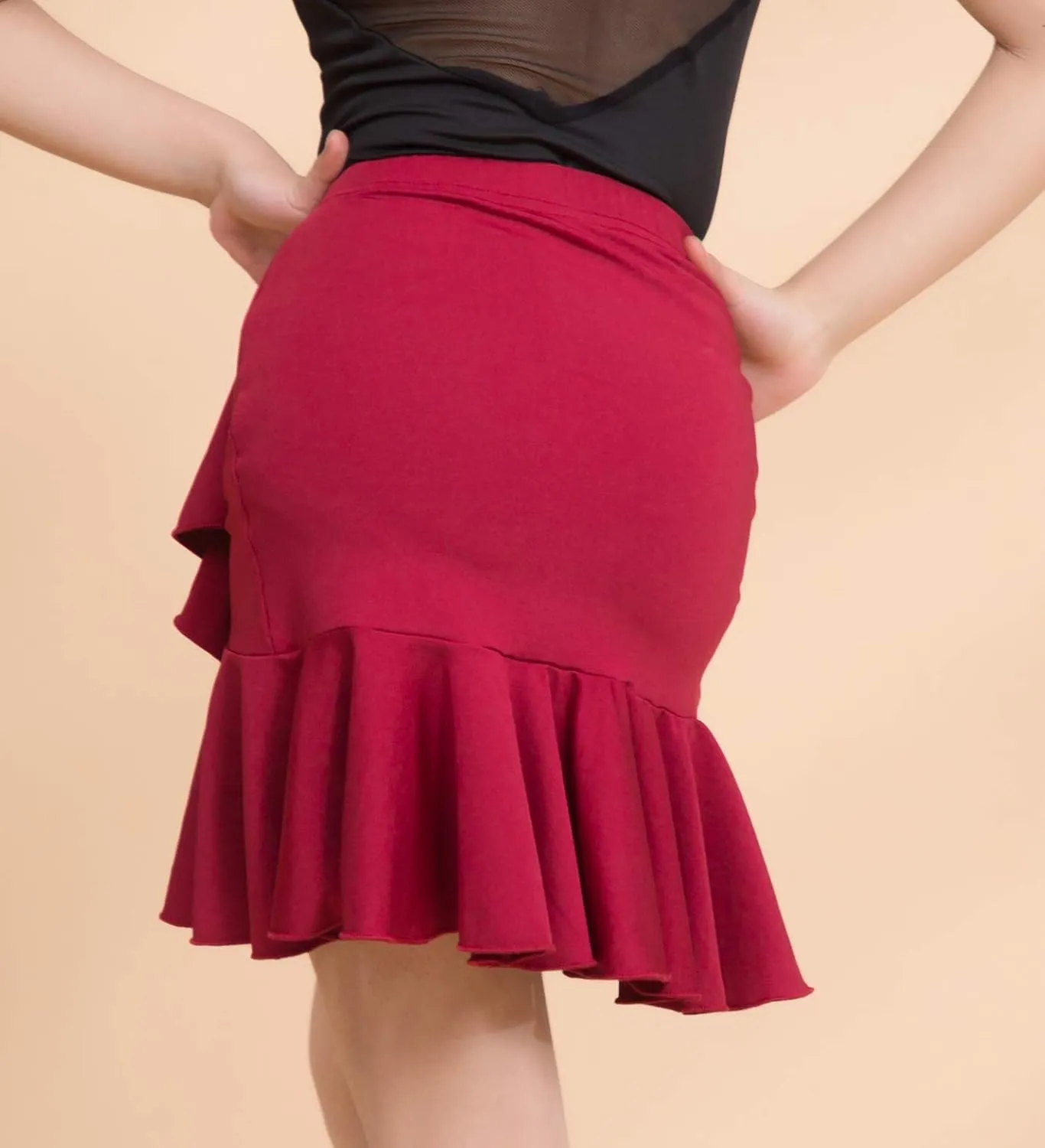 SY2004 Kid Latin Ballroom Dance Professional Cross Lotus Leaf Shape Design Skirt for Girl