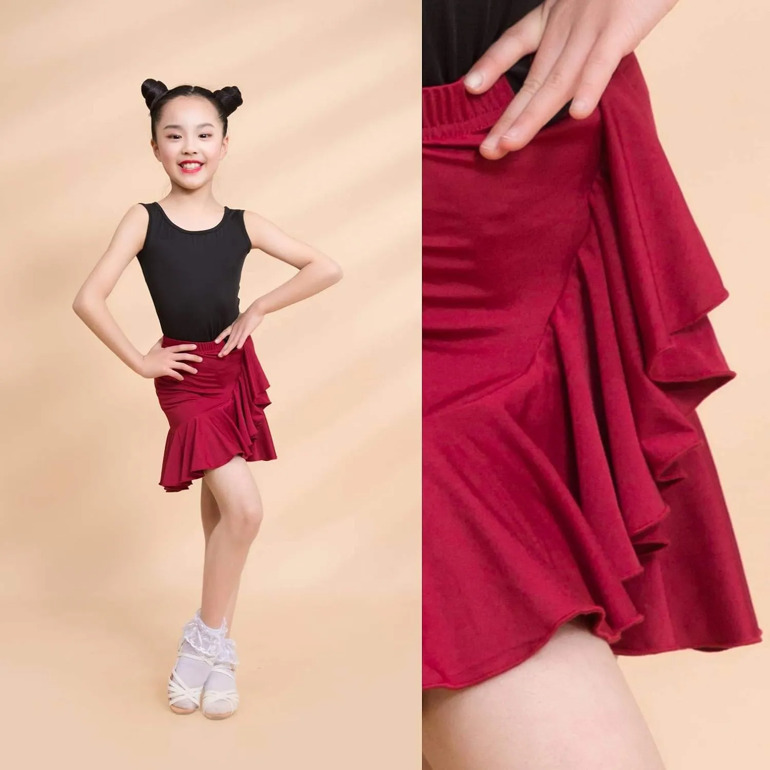 SY2004 Kid Latin Ballroom Dance Professional Cross Lotus Leaf Shape Design Skirt for Girl