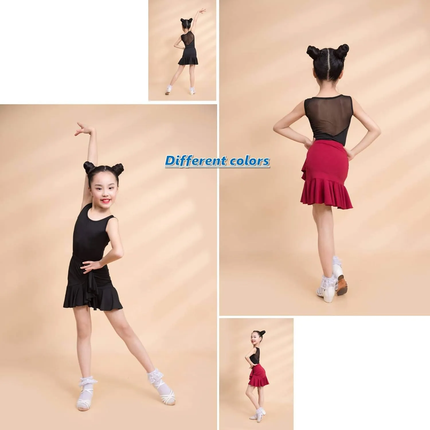 SY2004 Kid Latin Ballroom Dance Professional Cross Lotus Leaf Shape Design Skirt for Girl