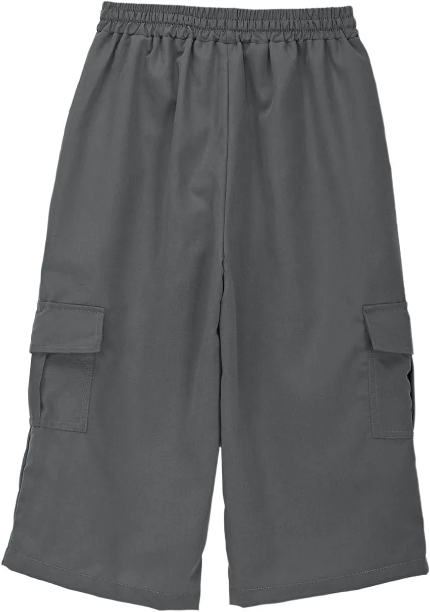 Teen Boys Skinny Cargo 3/4 Pants Fit Drawsting Straight Elastic Waist Casual Slimming Pants Solid Daily Trousers Pockets