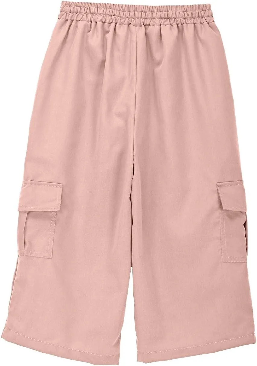 Teen Boys Skinny Cargo 3/4 Pants Fit Drawsting Straight Elastic Waist Casual Slimming Pants Solid Daily Trousers Pockets